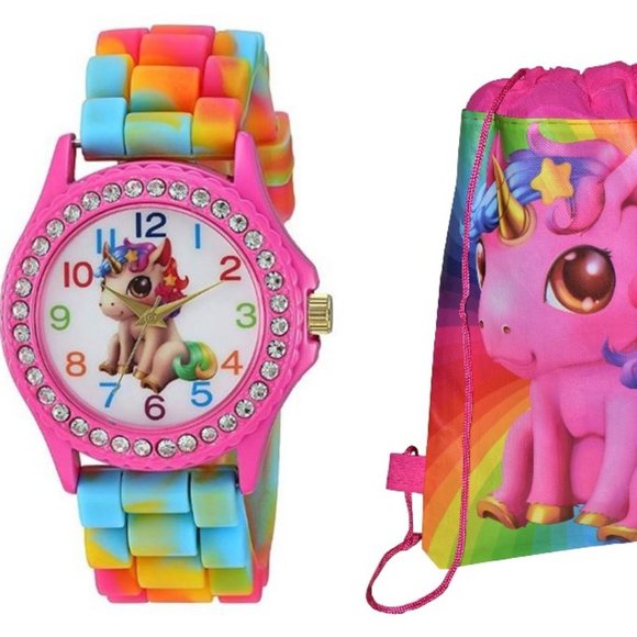 Girls Unicorn Gift Set Stones Watch & Drawstring Backpack. Choose From 3 Colors - Picture 9 of 16